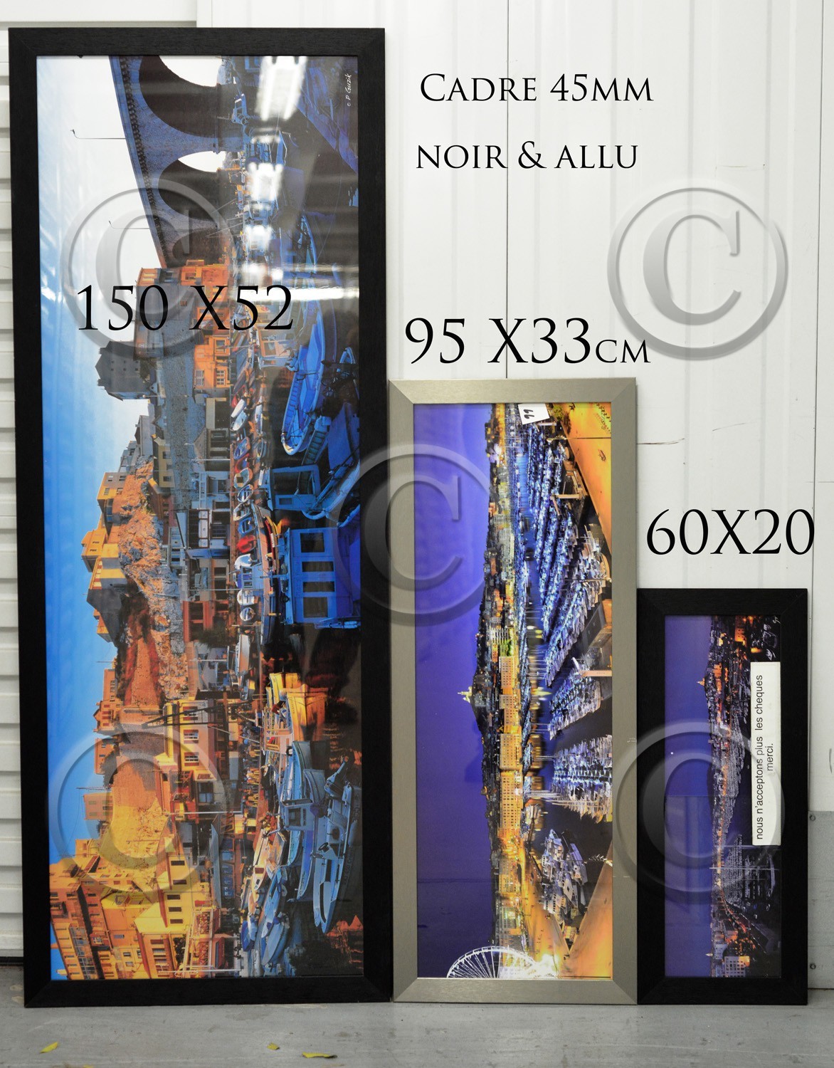 LES TROIS FORMATS  STANDARD  PANORAMIQUES CLASSIQUES150 x 52cm  ,   95 x 33cm   ,  60 x 20cm